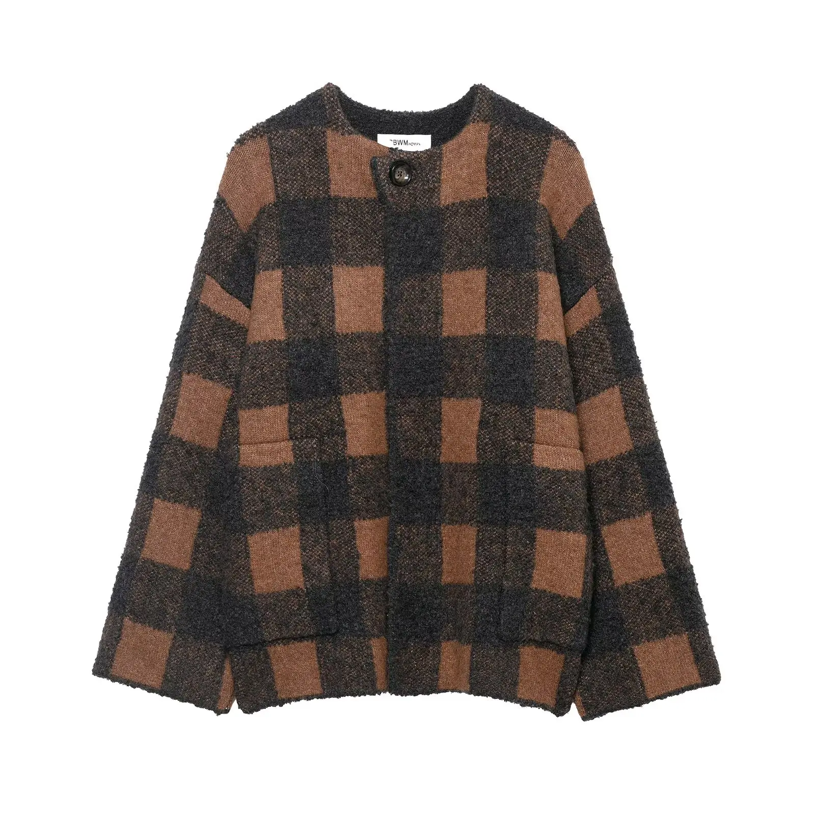 

Fashion new women's autumn and winter plaid cardigan jacket plaid knit jacket loose long sleeved warm jacket women's jacket