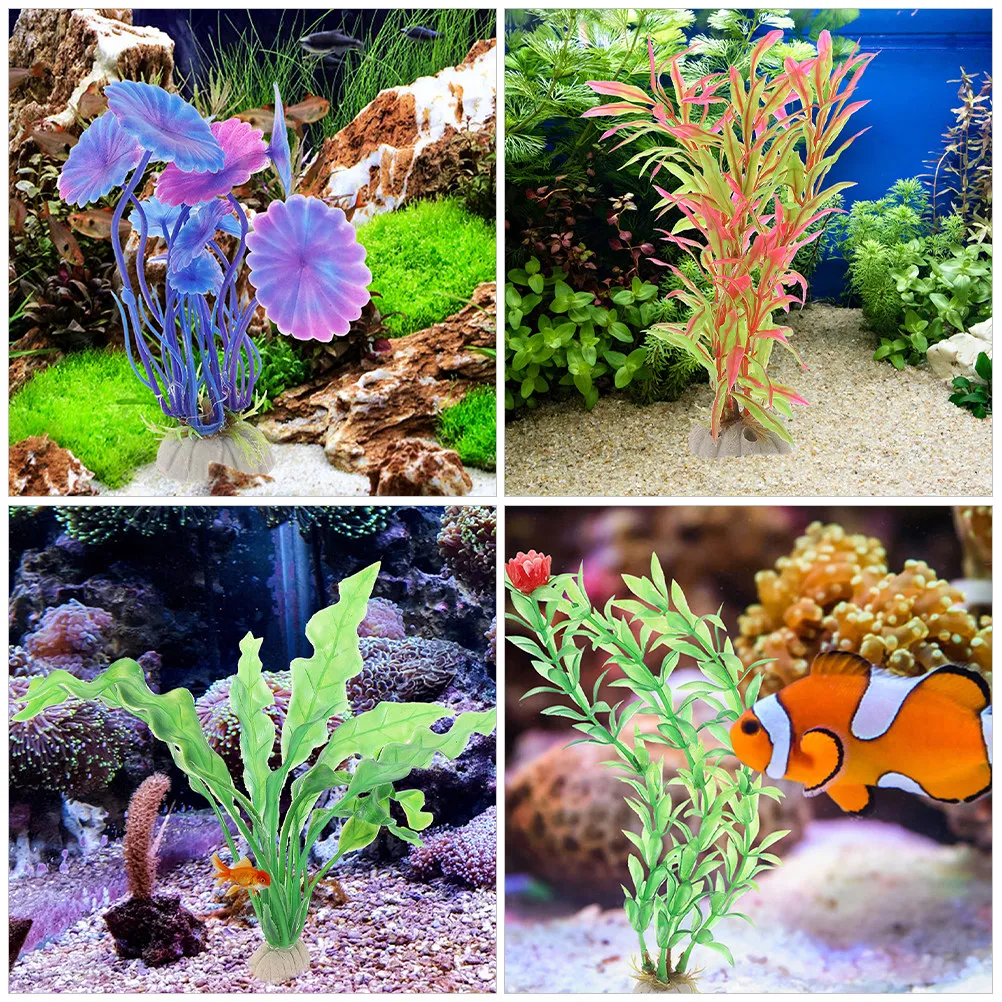 28-個水族館装飾水生植物フェイク水生植物水槽風景装飾人工プラスチック水生植物アクセサリー