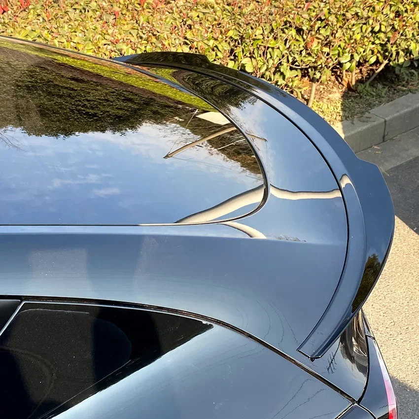 Car V Style Rear Roof Tail Wing Trunk Lip Spoiler Carbon Fiber Look Sport Version For Tesla Model Y 2020-2024 Model 3 2017-2023