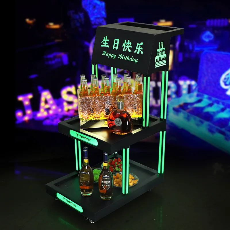 

Bar Luminous Trolley Clubhouse KTV Multi-layer LED Wine Birthday Cake Trolley Moves Out Wine Cart