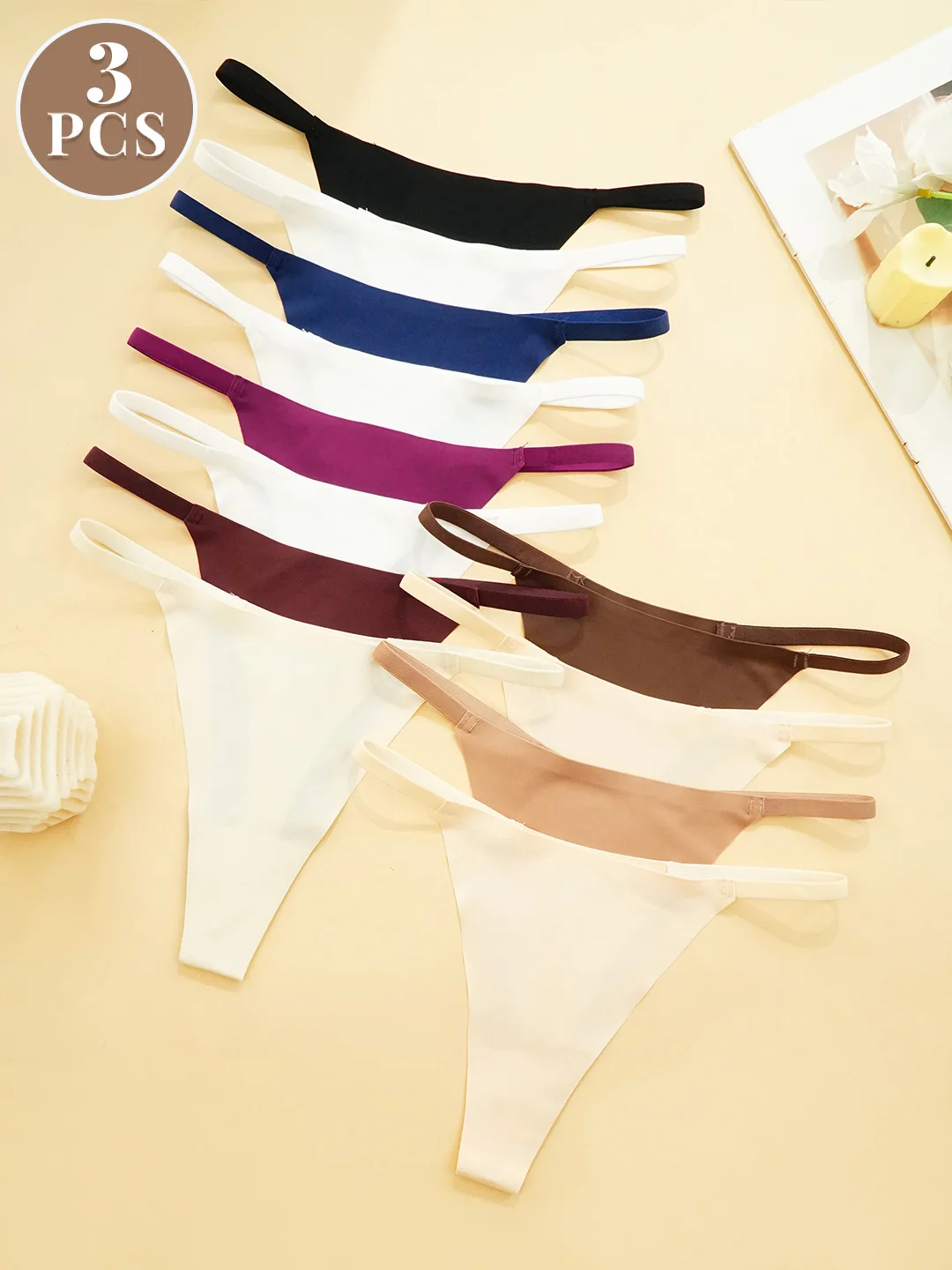 3ks dámské kalhotky sexy tanga jednobarevné kalhotky s nízkým pasem bezešvé tangá měkké spodní prádlo kalhotky spodní prádlo - náhled 2