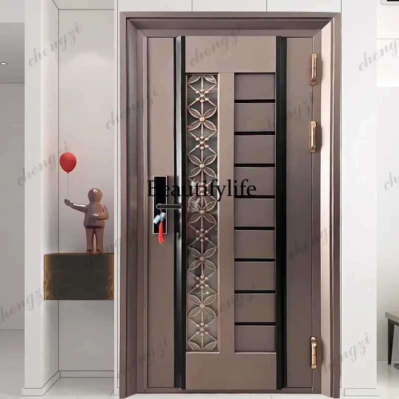K153  Customization Light Luxury Modern Interior Stainless Steel Anti-theft Home Security Door For Villa Main Entrance
