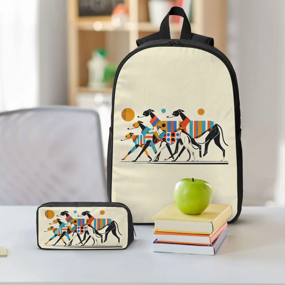 Sighthound Greyhound Whippet Lurcher Backpack Student BookBag School Bag Shoulder Bags 3ps Insulated Lunch Bag Pencil Case