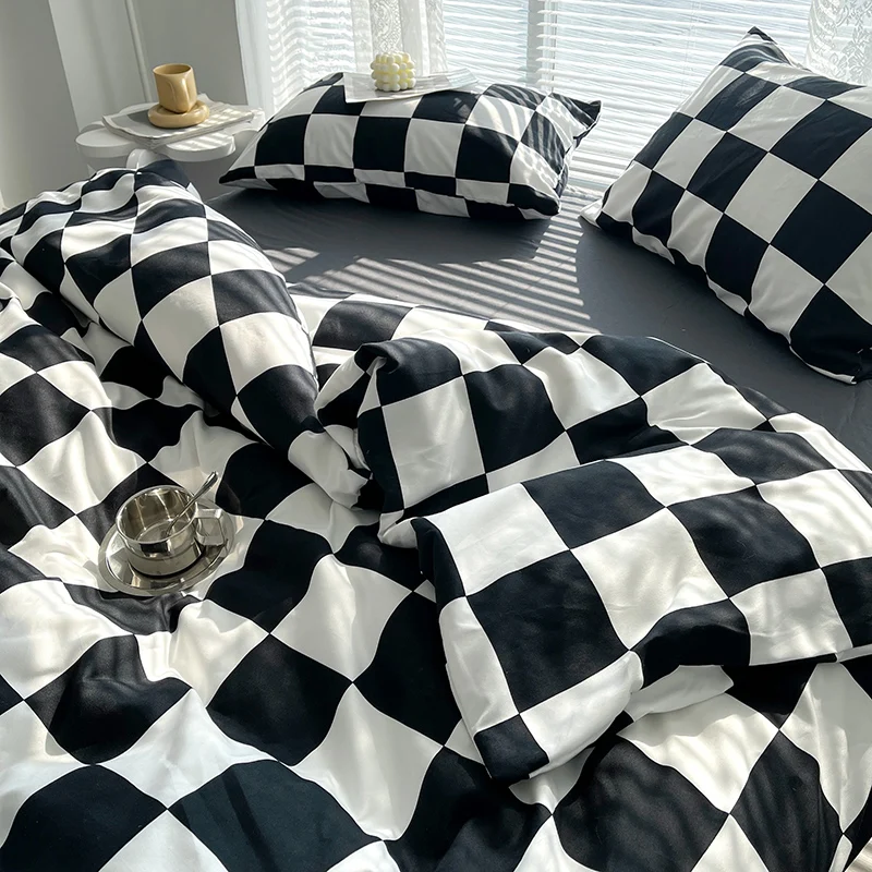 Checkerboard Bedding Comforter Set with Pillowcase bed sheet Single Full Size Bed Linen Duvet Cover Set Queen/King Double Single