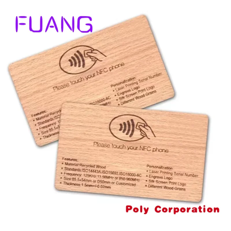 Custom  13.56mhz Passive NFC Customized Laser Engraving Blank Wood Business Card NFC Bamboo Card Blank Hotel Access Control Card