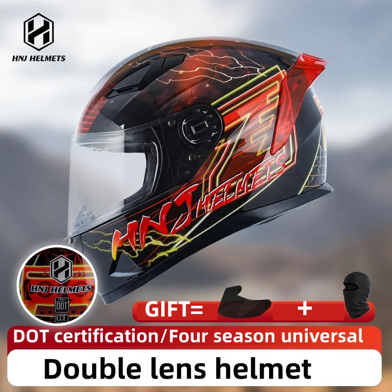 

HNJ Motorcycle Helmet DOT Certified Knight Full Helmet Double Lens Motorcycle Off Road Helmet Four Seasons Universal