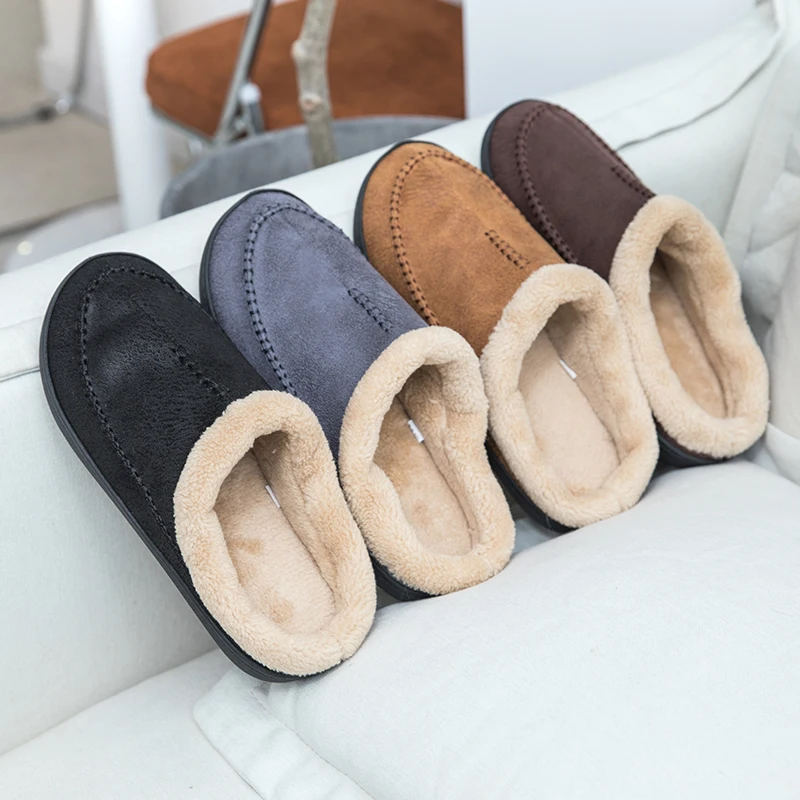 Big Size 50 Men Winter Warm Fur Slippers House Non-Slip Soft Shoes For Men Comfort Flat Home Indoor Bedroom Shoes Mens Slippers