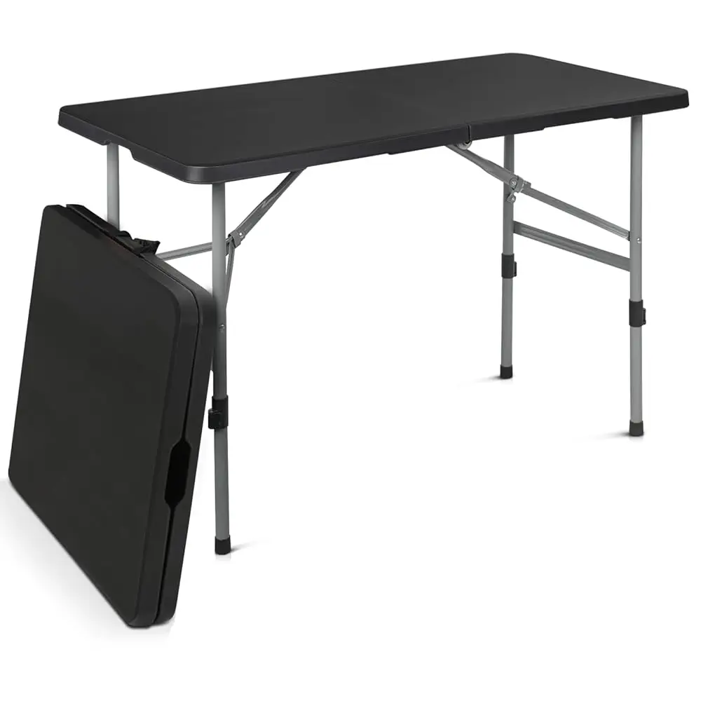 

4Ft Folding Table, Lightweight Portable Desk With Handle, Square Foldable Plastic Table For Card Games, Collapsible Dining,