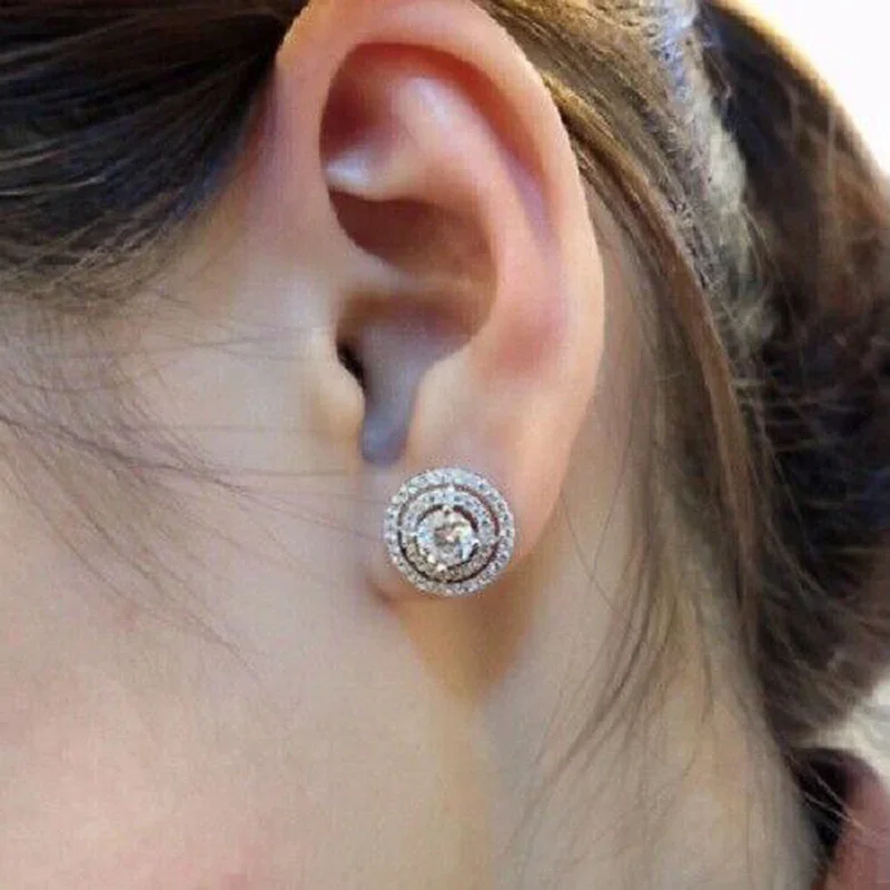 CAOSHI Bright Round Cubic Zirconia Stud Earrings for Women Fashion Contracted Style Elegant Accessories Daily Wearable Earrings