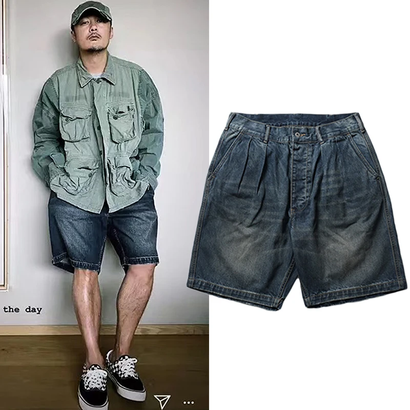 

Мужские джинсы MADN Summer Waed Denim, свободный крой, в японском стиле, модные брюки-пятиштани, джинсы средней посадки на пуговицах...