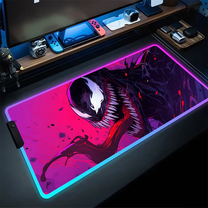 

RGB Gaming Mouse Pad V-venoms Desk Mat HD Gamer Accessories Large LED Light MousePads PC Computer Carpet With Backlit M-Marvels