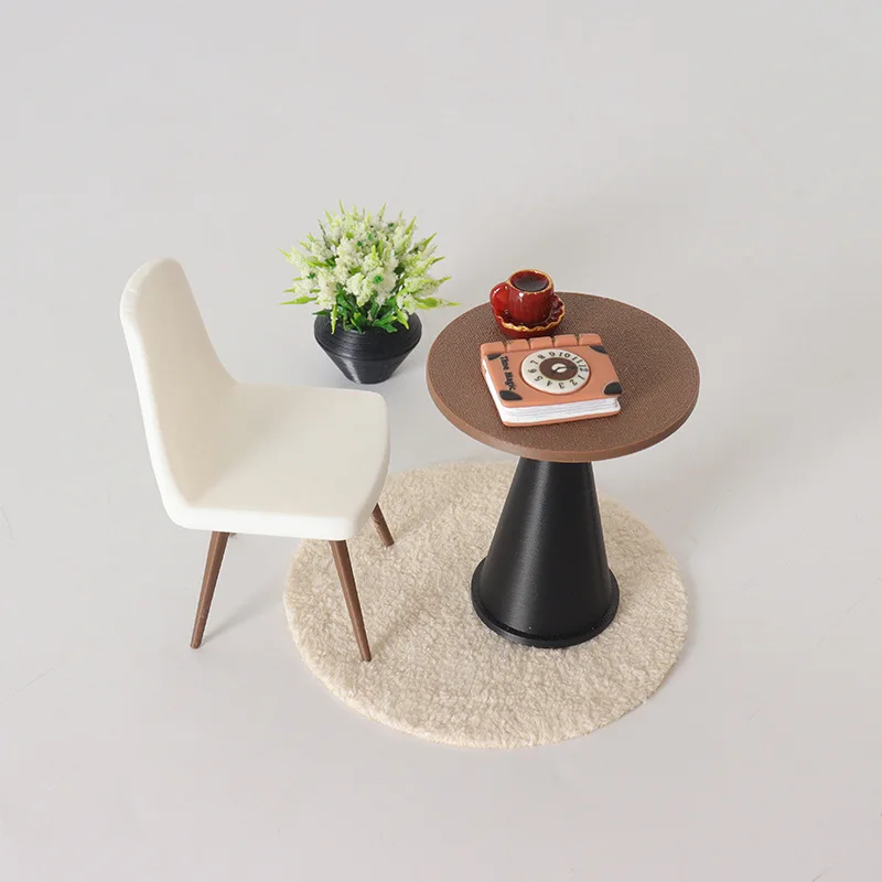 

Miniature DollhouseTable&Chair Set,Tiny Round High-Leg Tablewith Book&Coffee Cup Model,DioramaSceneProps forpretend Pretend play