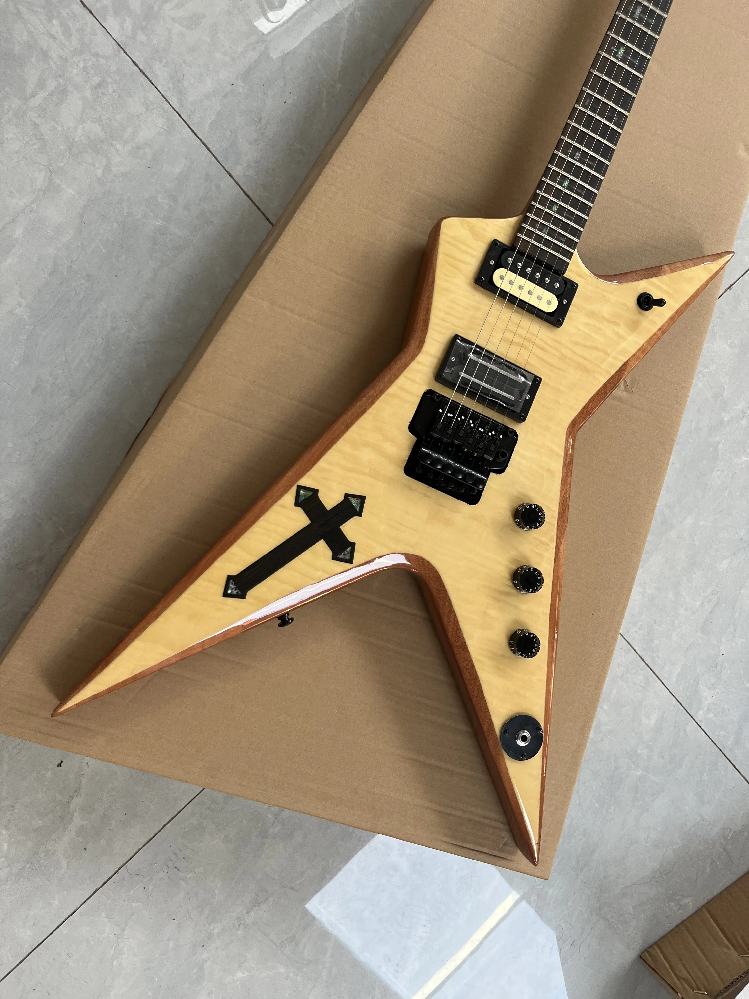 Factory custom Electric Guitar  wash burn natrual color tremolo system crucifix on body