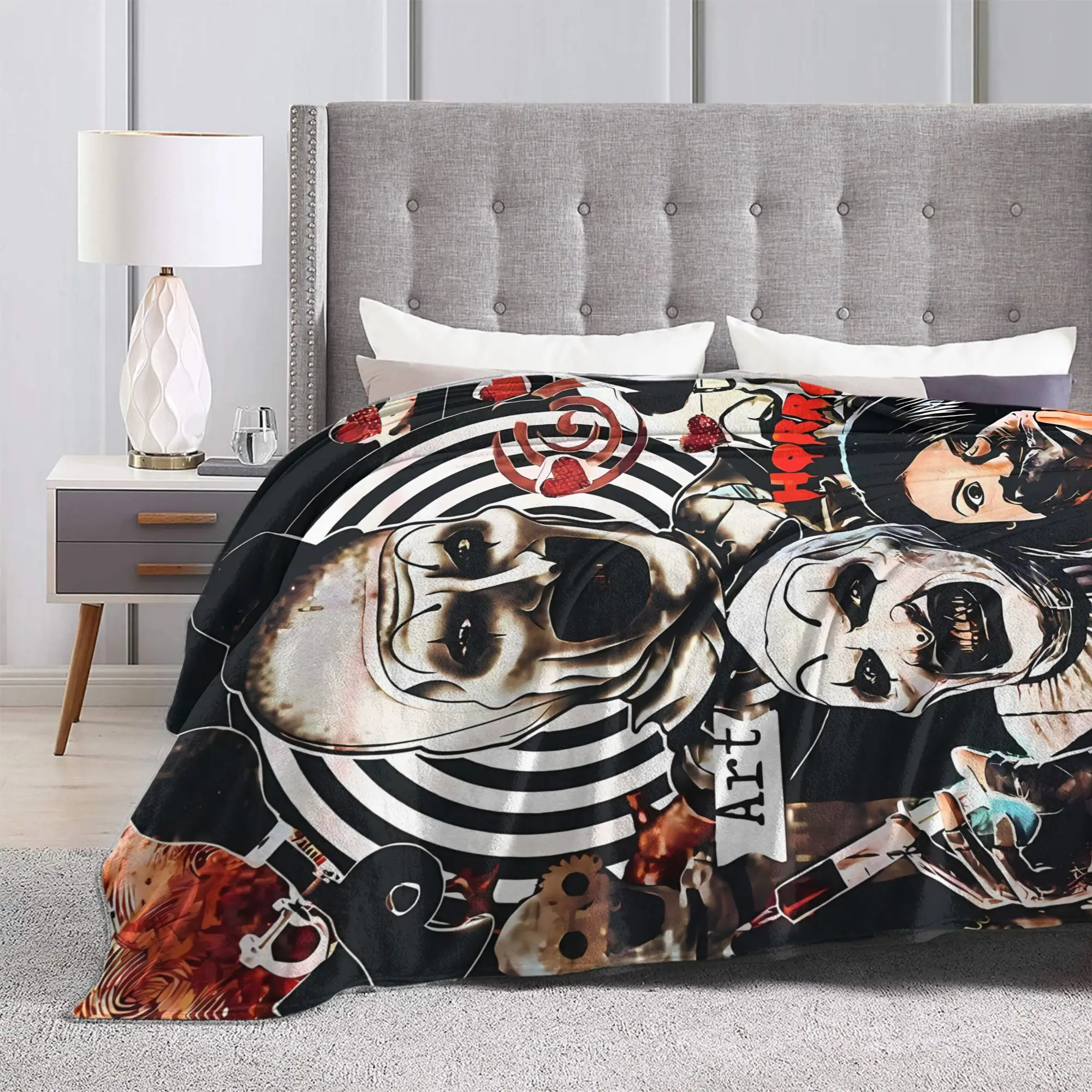 Terrifier Movie Blanket  Warm Soft Graphic Plush Throw Blanket For Children Outdoor Flannel Bedspread Bed Cover