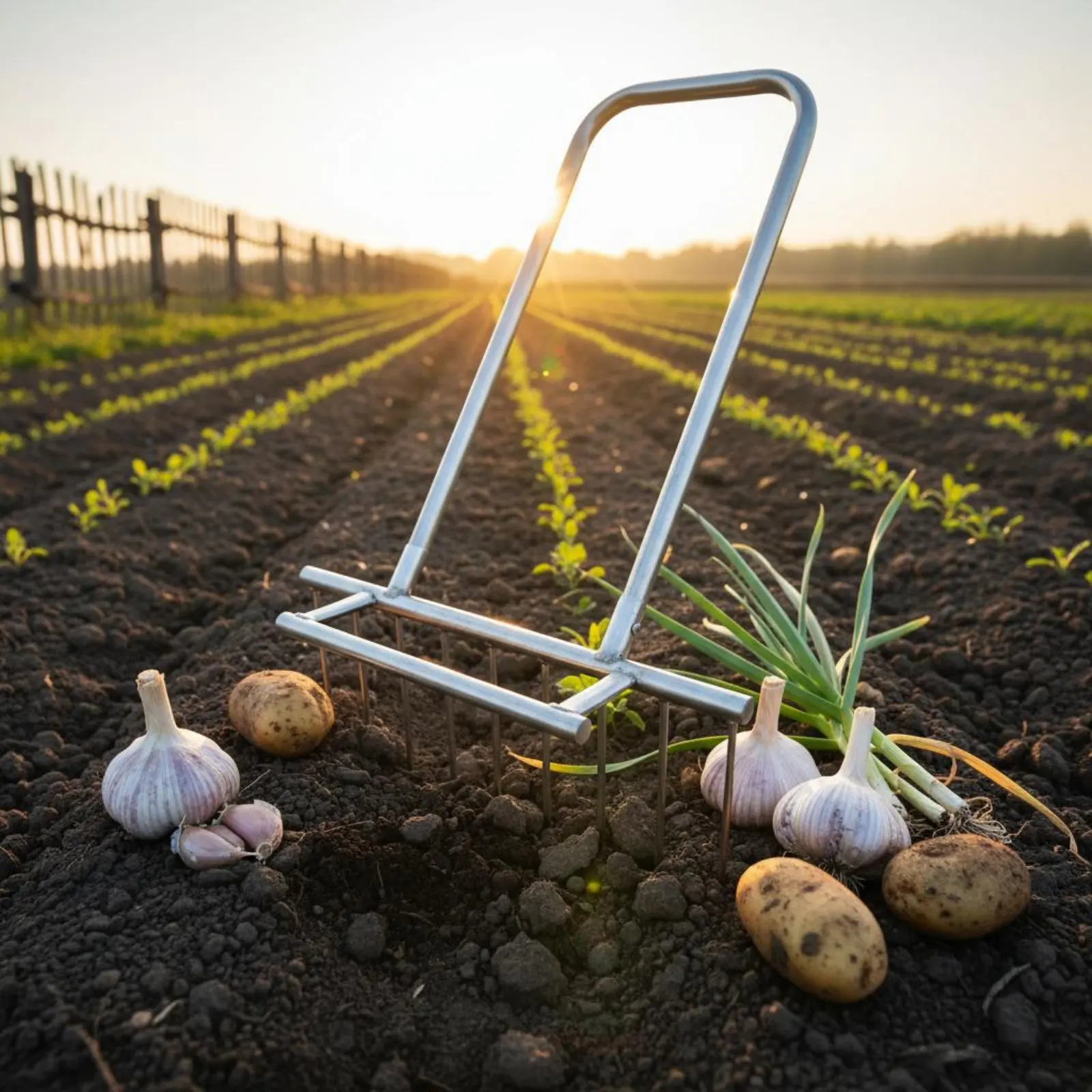 Garlic Digger Multi-Purpose Manganese Steel Digging Fork Potato Digging Fork Heavy Duty Farm Tool Labor-Saving for Gardeners