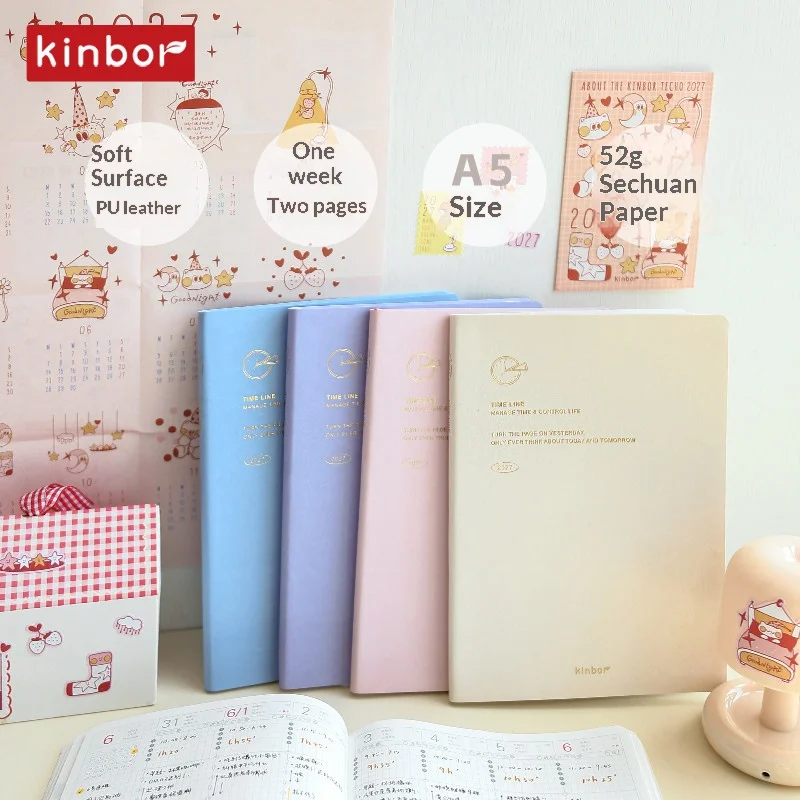 Planer Kinbor 2027 A5, Tygodniowy i Miesięczny Planer z Dwustronnym Układem Tygodniowym i Oznaczeniem Godzin, Dziennik Zarządzania Czasem, Papier Bachuan 52g — zdjęcie produktu 3