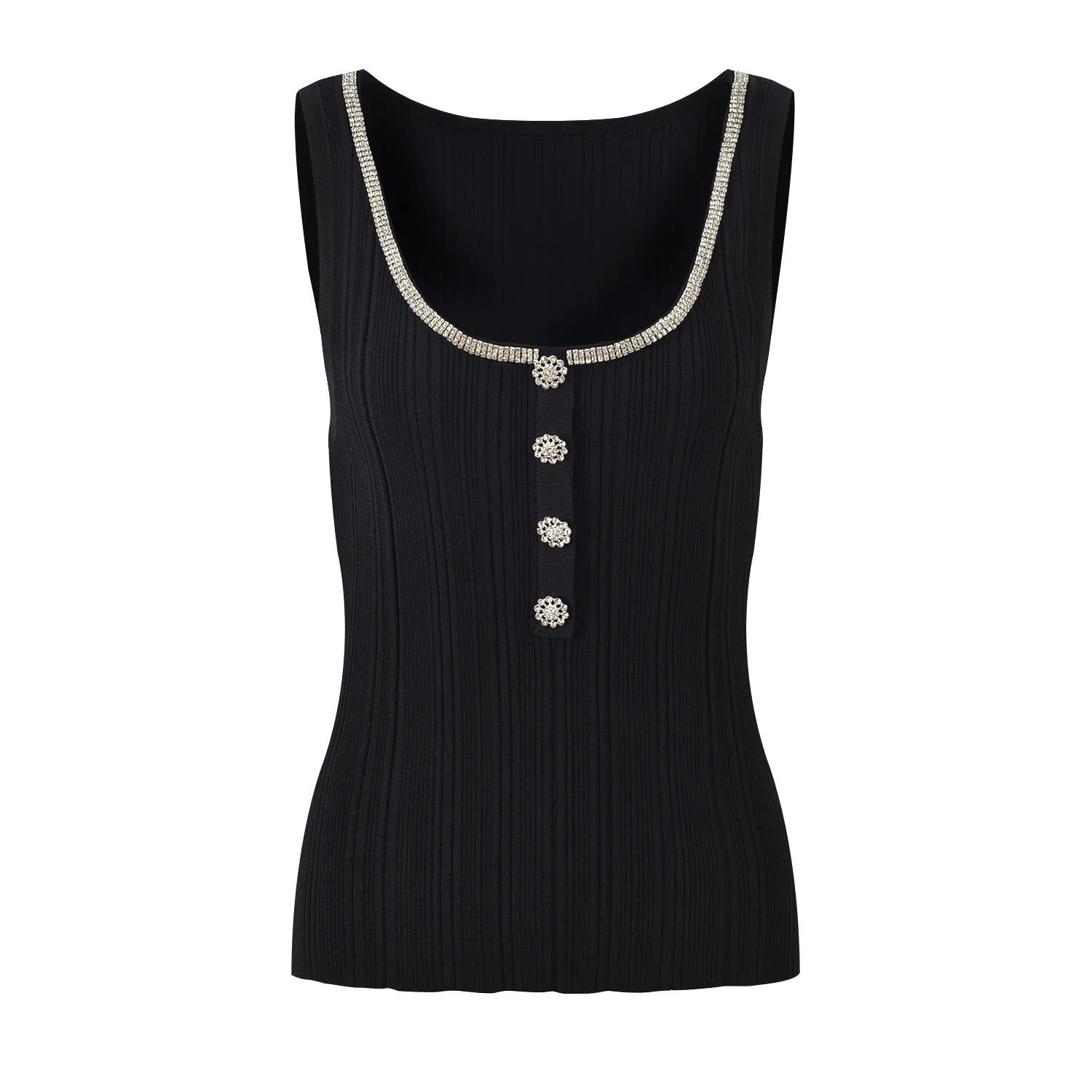 Chaleco de seda helada de alta gama para verano, corte ajustado, con cuello decorado con diamantes, prenda exterior versátil para el día a día, pieza única.