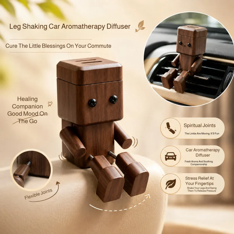 1PC Natural Wooden Robot Car Aromatherapy Diffuser Flexible Joints Air Vent Clip Decor Car Desktop Ornament Stress Relief Gift