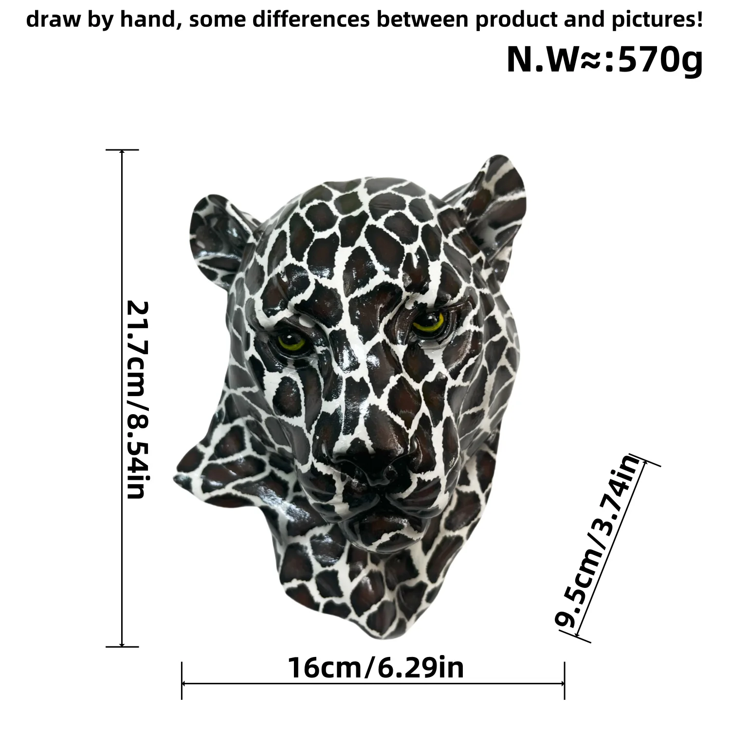 Resin Handicrafts Simulation Animal Sculptures Leopard Head Pendant Animal Head Portrait Background Wall Hanging Decoration view 5