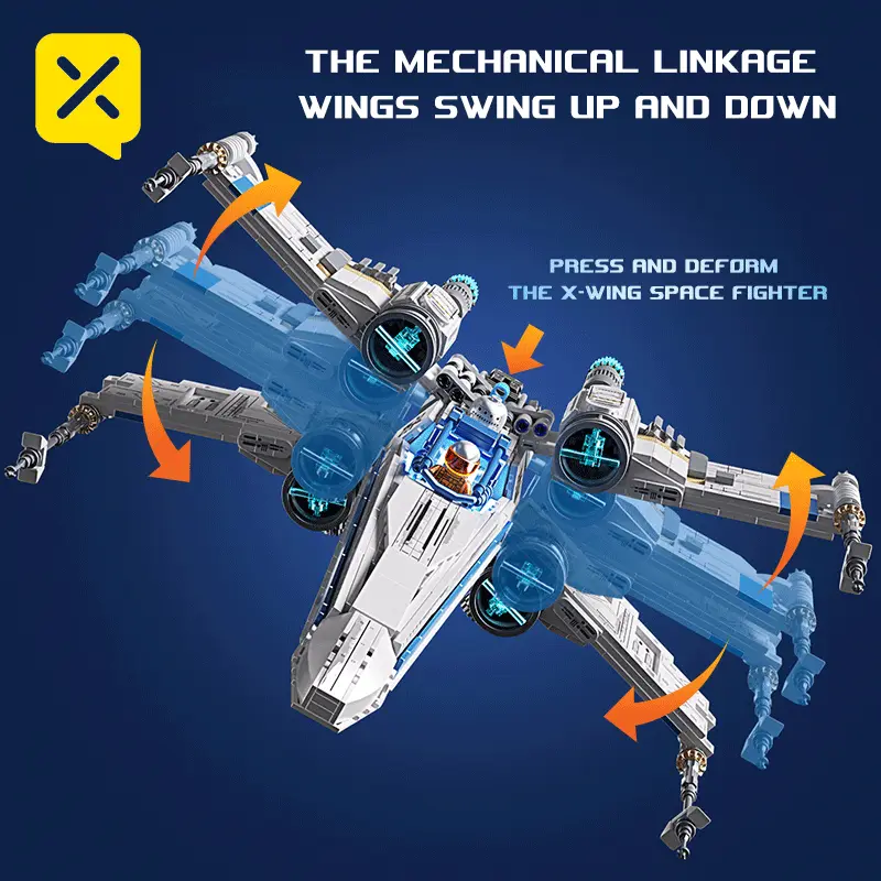 مجموعة مكعبات بناء مقاتلة الفضاء TOYLINX X-Wing مع إضاءة LED ومركبة فضائية ميكانيكية مع طوب الطيار هدايا - 6