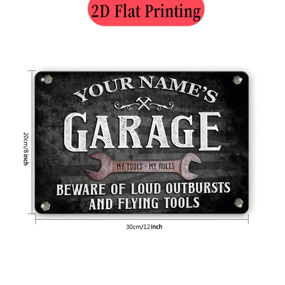 [2D Flat] 1pc Personalized Name Retro Garage Beware Flying Tools Funny Tin Sign Decor (Only For Decoration) view 4