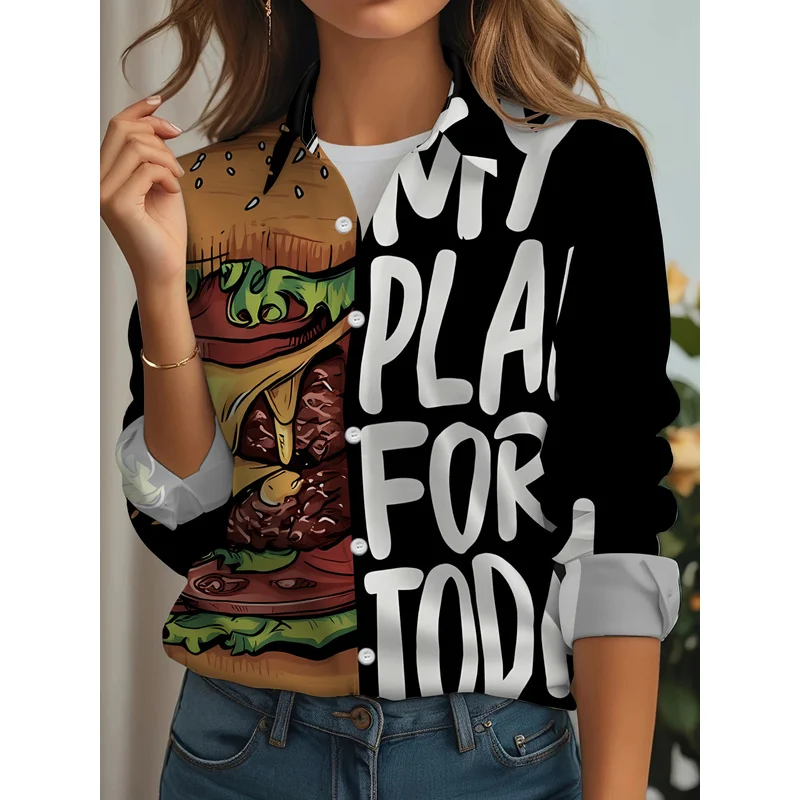 New Women'S Casual Long-Sleeve Shirt. Today'S Plan: Show Off a Double-Layer Cheeseburger. A Versatile And Casual Top for Holiday