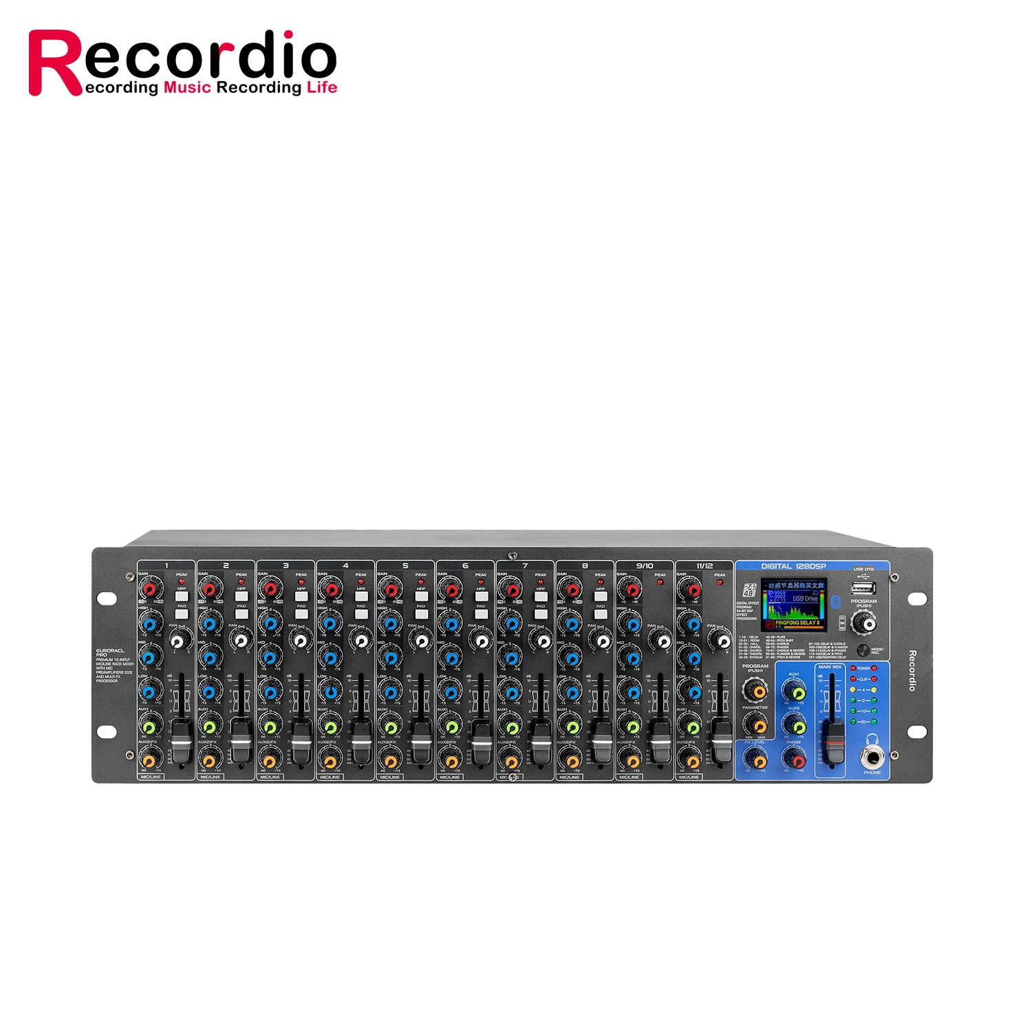 GAX-QX12 Cabinet Mixer 128DSP BT USB Audio Mixer 48V HPF 12 Channel Mixing Console For Stage Studio Performance