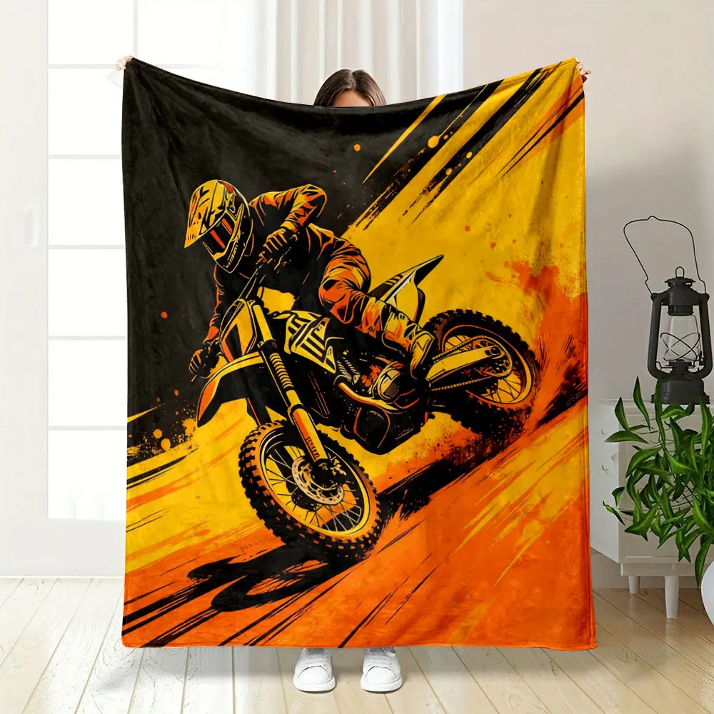 Watercolor Style Motocross Racing Theme Print Blanket Excellent Gifts Bedroom Sofa Office Nap Four Seasons Blanket Fast Arrive