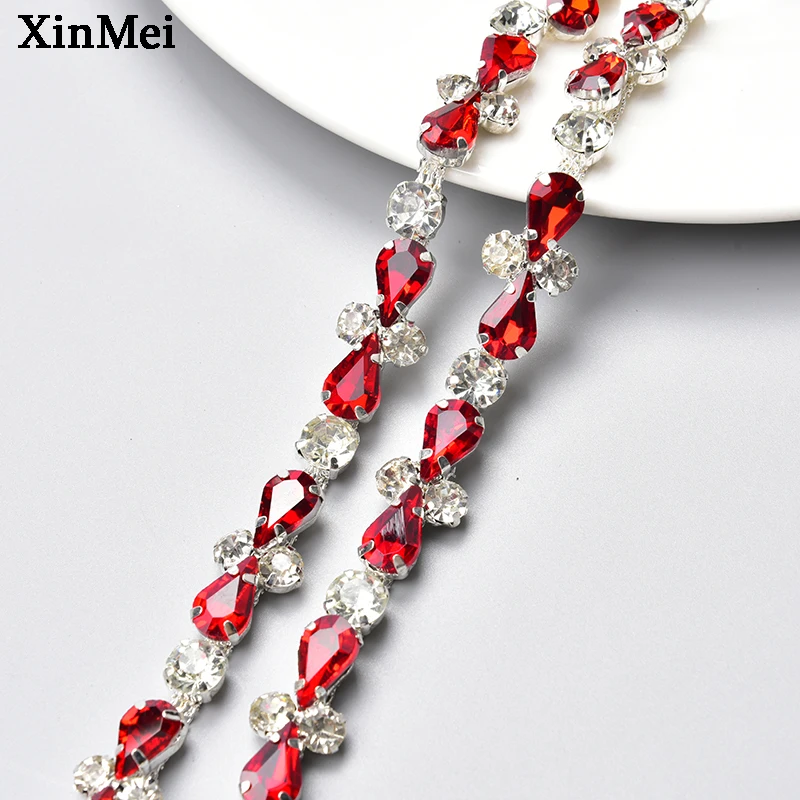 1 Yard Silver Glass Crystal Cross Trim Bling Rhinestone Claw Cup Chain Metal Ribbon Decoration DIY Clothing Jewelry Accessories