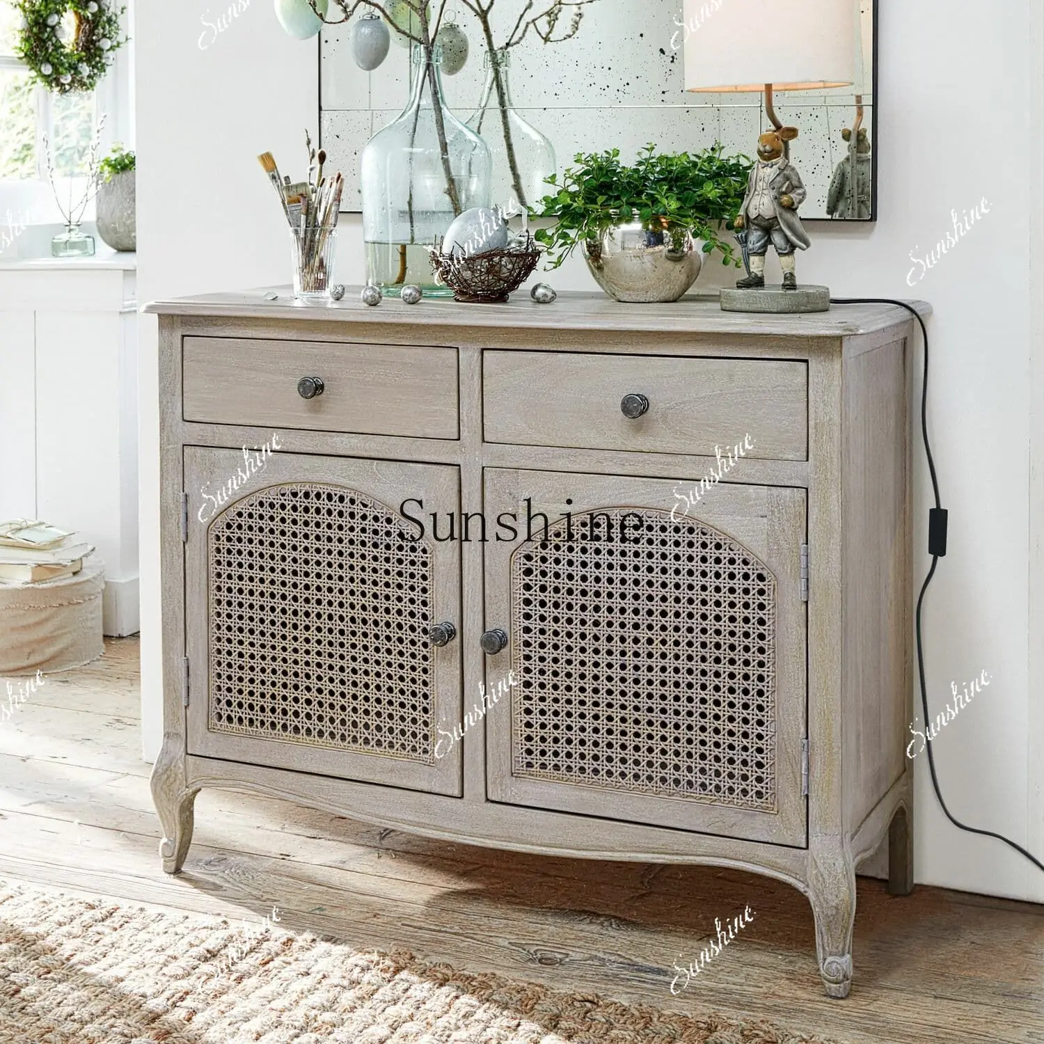 

American country solid wood rattan dining edge/retro old locker FT