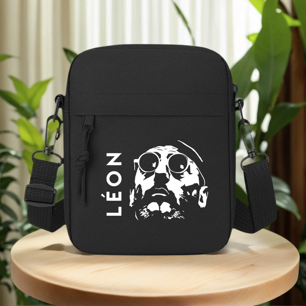 Man round sunglasses black beard Leon Men Crossbody Bag Single Shoulder Women Cartoon Anime Film Printing Design Unisex