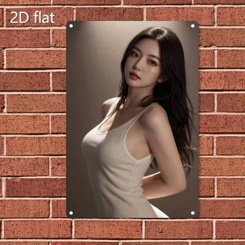 ديكور حائط ملصق من القصدير القديم، لوحة علامة معدنية - ملصق صورة أنثى أنيق بتصميم بسيط، متين I