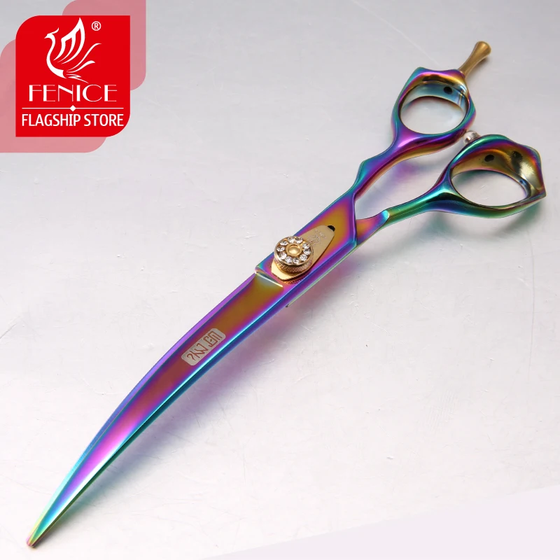 Fenice 7 / 8 /9 Inch Professional JP440C Cutting Curved Shears Titanium Coated Pet Grooming Straight Scissors for Dogs