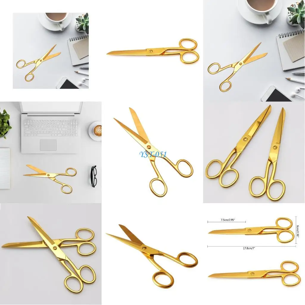 E15A Professional High Quality Stainless Steel Scissors Leather Fabric Cutter Golden for Sharp Needlework Scis