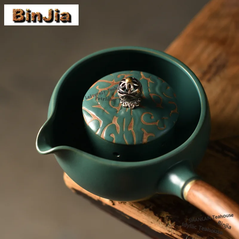 

185ml Green Tangerine Side Handle Teapot Antique Tea Infuser Pot Household Tea Maker Kettle With Filter Tea Ceremony Decoration