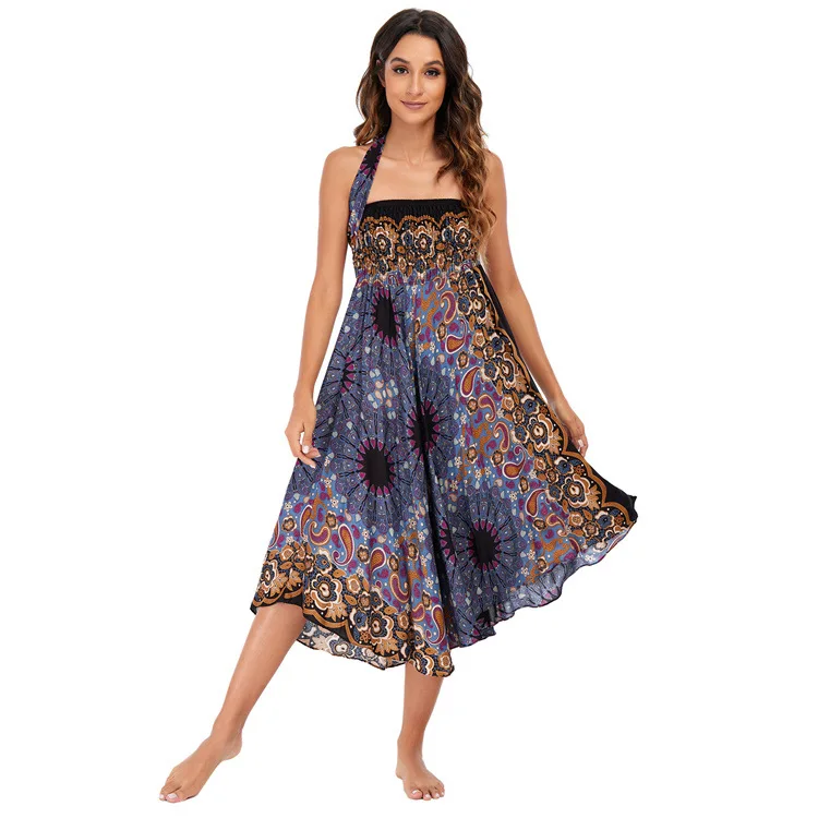 Maxi Boho Lange Röcke für Damen Bohemian Rock mit Blumenmuster Gypsy Boho Hippie Yoga Urlaub Strand – Detail 4