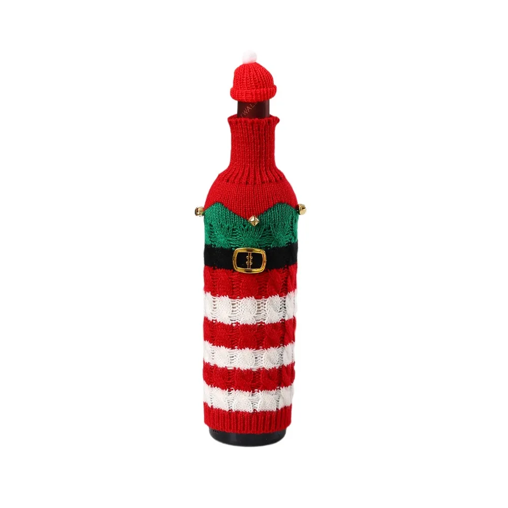 Knitted Wine Bottle Cover with Mini Santa Hat Elk Beer Bottle Cover Reindeer Santa Claus Christmas Knitted Bottle Cover