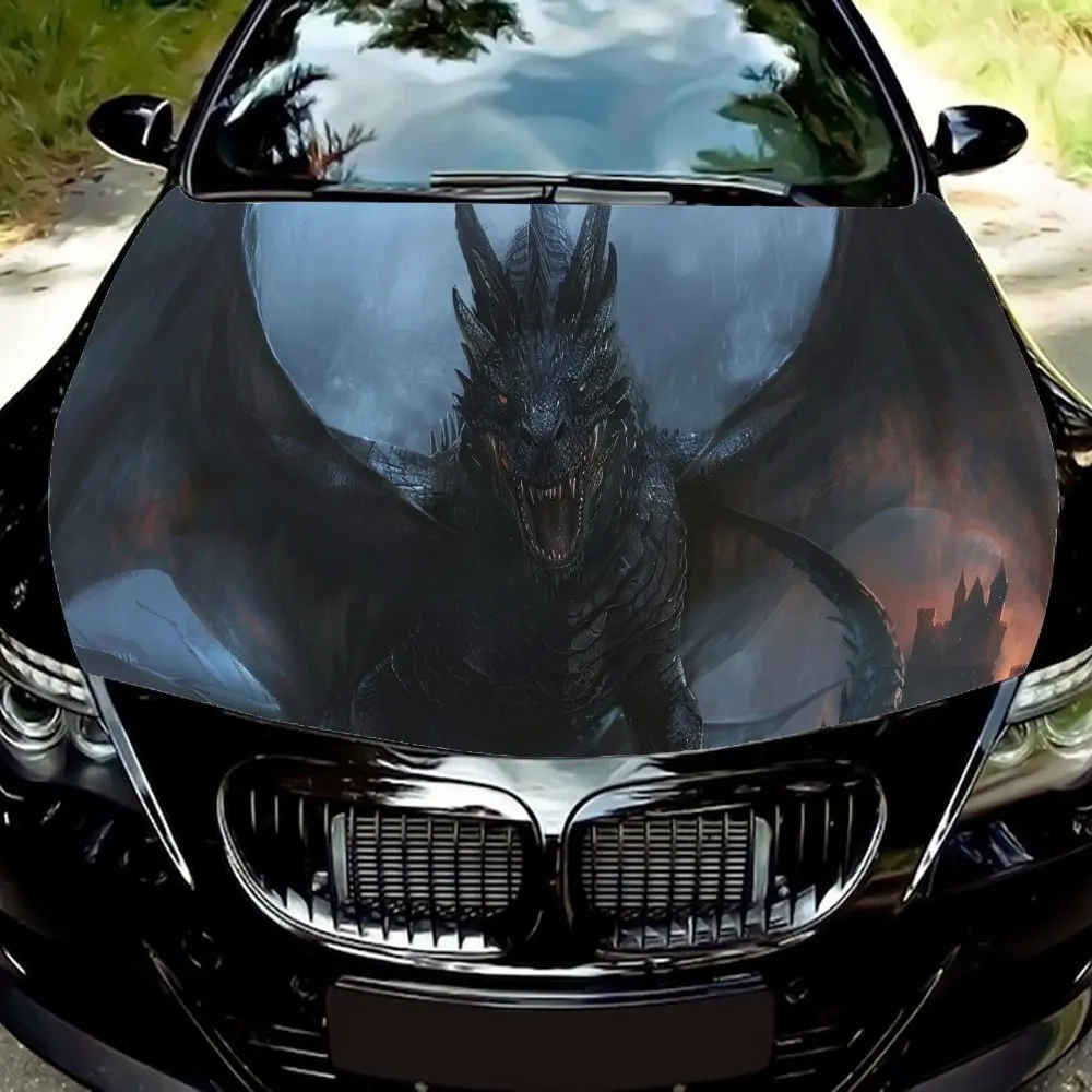 

Fierce black flying dragon Car Vinyl Wrap, PVC Waterproof Car Hood Sticker, Self-Adhesive Scratch-Resistant Stickers for Engine