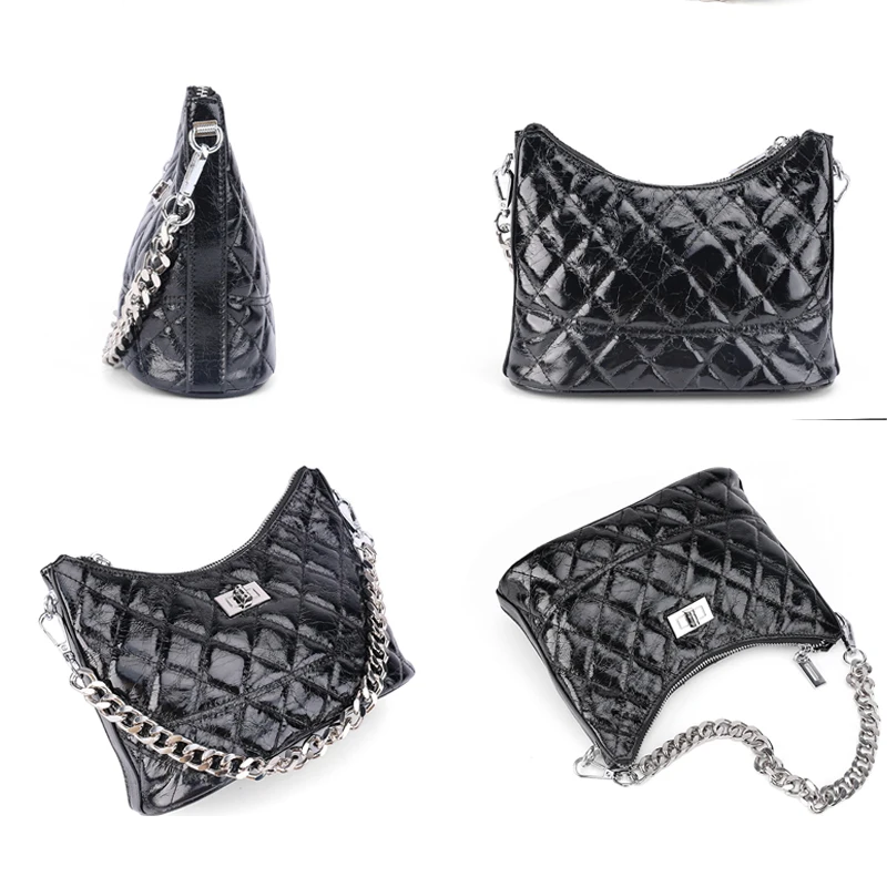 

Women's Top Layer Cowhide Versatile New Crossbody Bucket Bag Diamond Chain Bag Simple Armpit Genuine Leather Luxury Designer Bag
