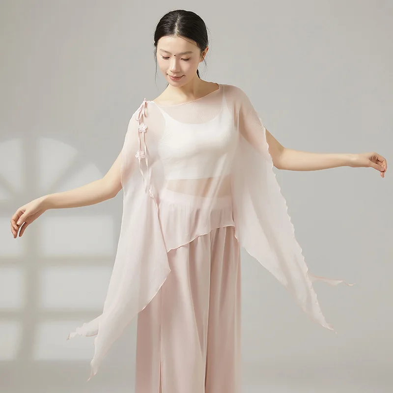 

Women Chiffon See Through Modern Dance Top Breathable Soft Classical Dance Blouse Slit Batwing Sleeve Loose Dancing Practice Top