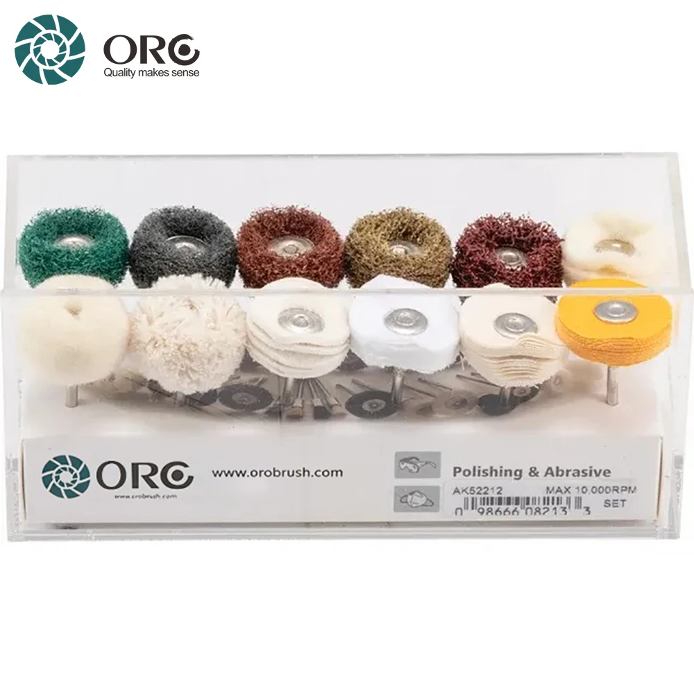 

ORO 12Pcs Assorted Surface Treatment Buff Set 2.35mm Shank Mixed Grit Nylon Muslin Suede Wheel for Satin Matte Mirror Finishing