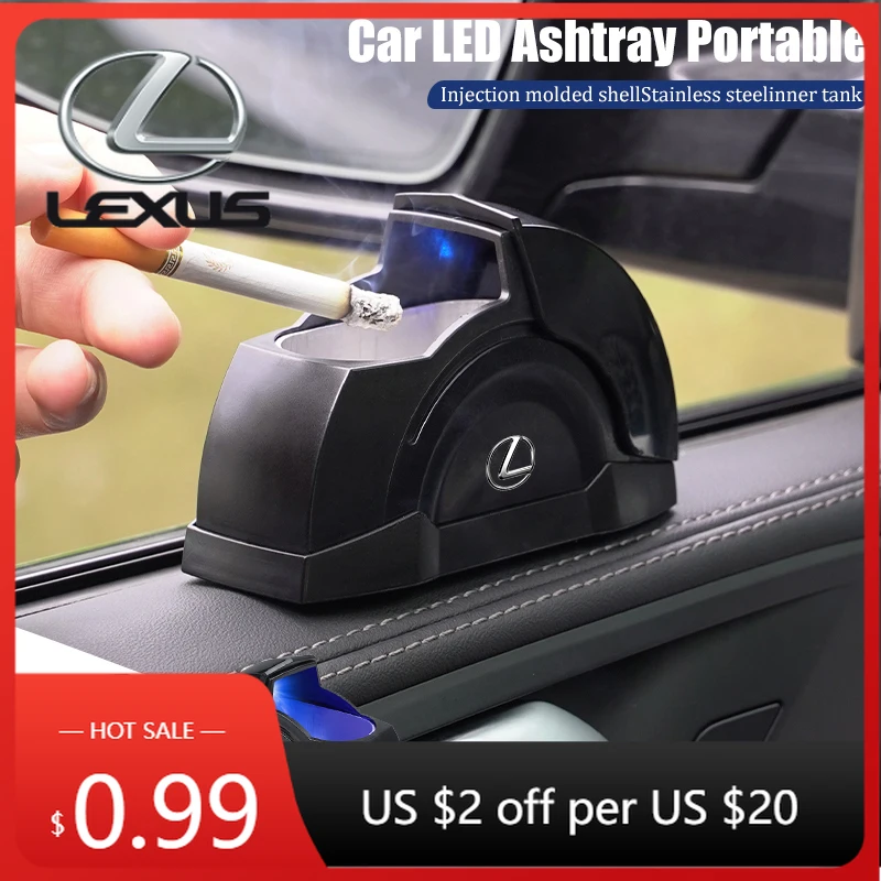 

Interior Stickers LED Car Ashtray Portable Detachable Ashtray Accessories For Lexus RX300 IS200 IS250 ES350 Ct200h UX250h NX300h