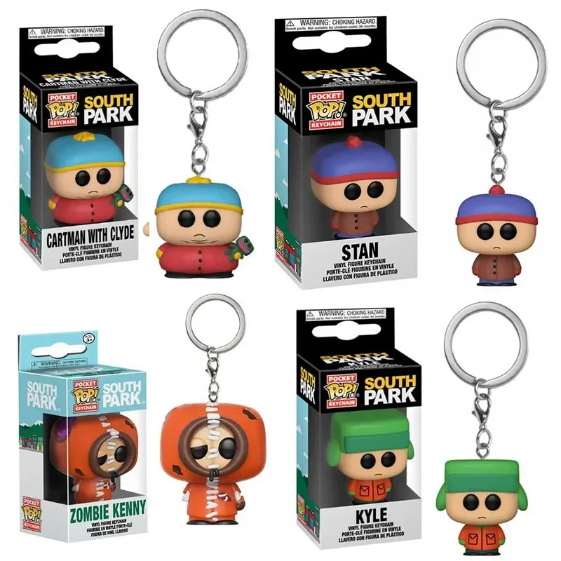 5 New Funko POP Pocket Keychain South Park Kyle Stan Zombie Kenny Cartman Movable Doll Model Toy Children's Birthday Gift