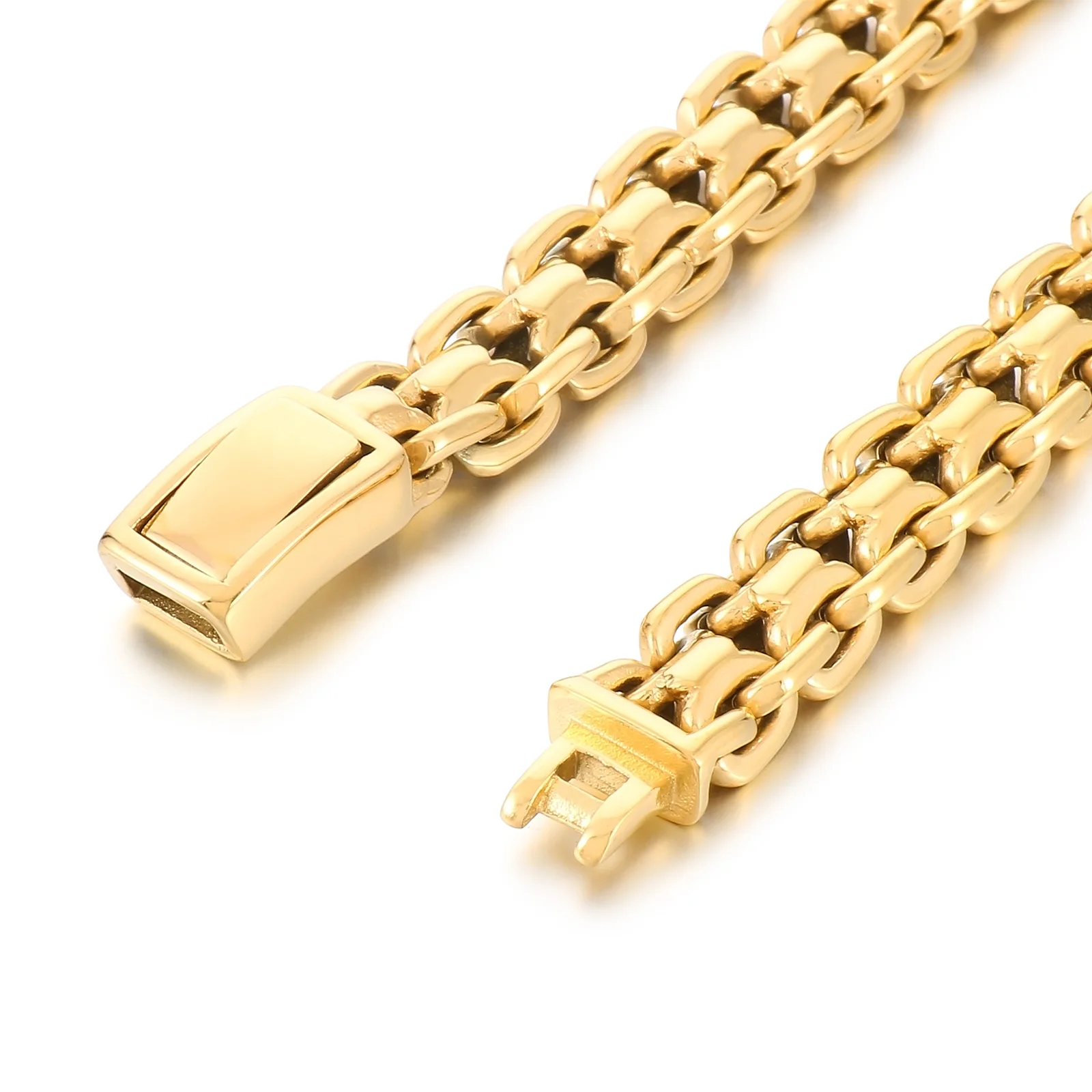 10mm O Link Chain Bracelet & Necklace Jewelry Set - Silver/Gold Color - 316L Stainless Steel - KB166026-KJX