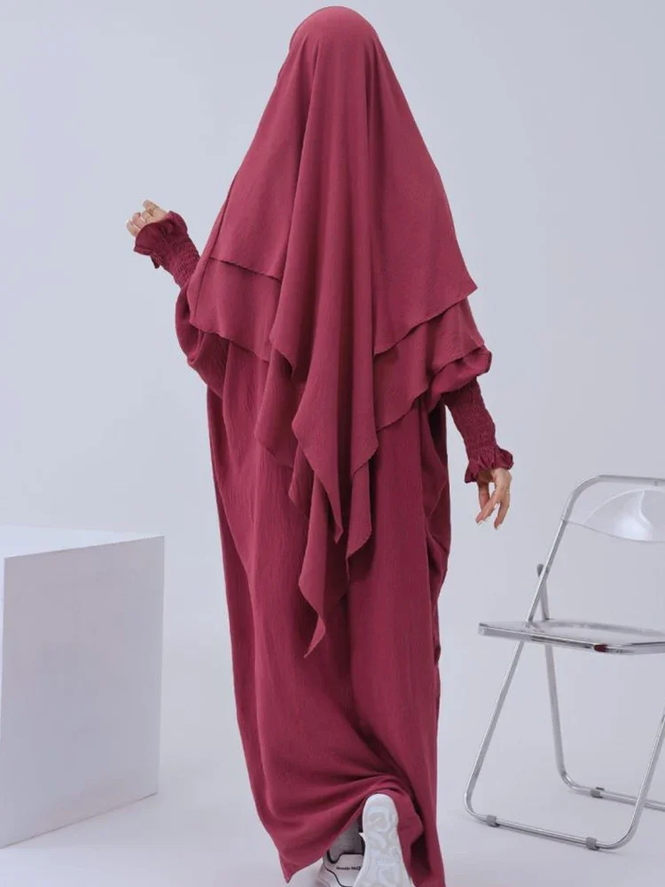 Eid Donne Musulmane Abaya Lungo Khimar Vestito 2 Pezzi Set Indumento di Preghiera Abaya Hijab Copertura Completa Veste Ramadan Caftano Djellaba 2025