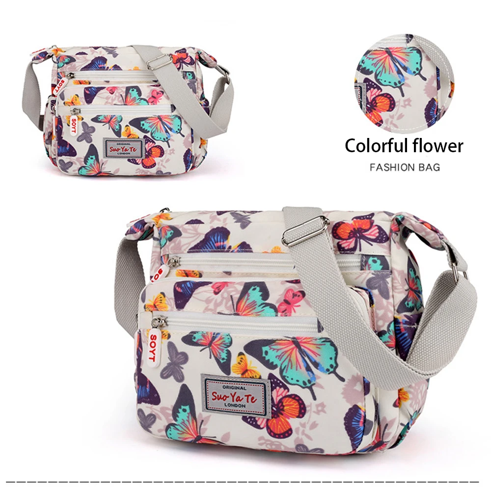 حقائب يد كروس عصرية متعددة الجيوب بنمط الأزهار حقيبة كتف نسائية مقاومة للماء من النايلون كاجوال بسحاب حقيبة كروس نسائية