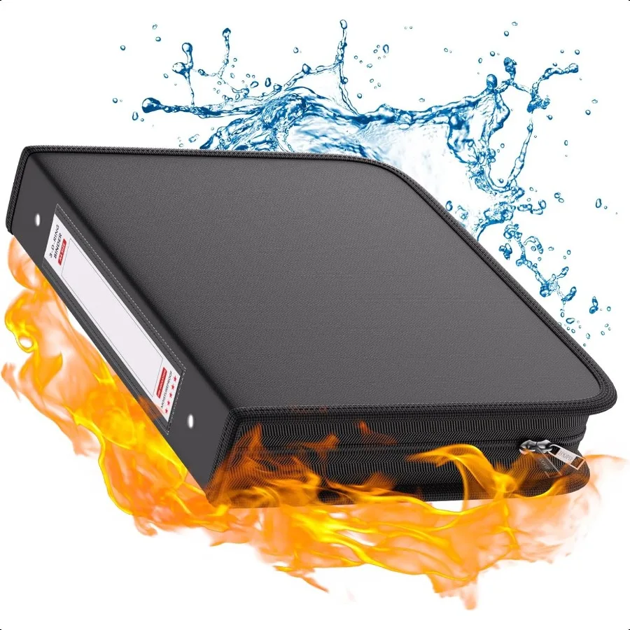 

Огнестойкая 3-кольцевая папка с застежкой-молнией 1,5-дюймовые D-образные кольца, вмещающая 375 листов 8,5 x 11 A4, совместимая с прозрачными защитными частями страниц Бу