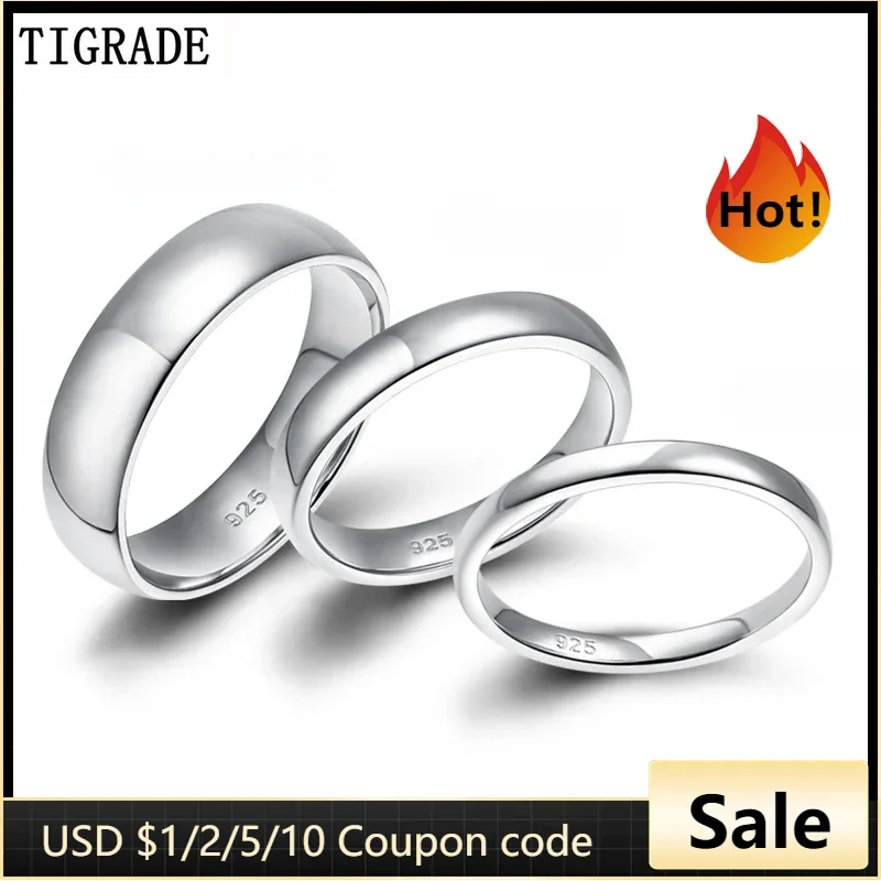 Tigrade 2/4/6mm Women Silver Ring High Polished Wedding Band 925 Sterling Silver Rings Simple Engagement Bague Female Jewelry