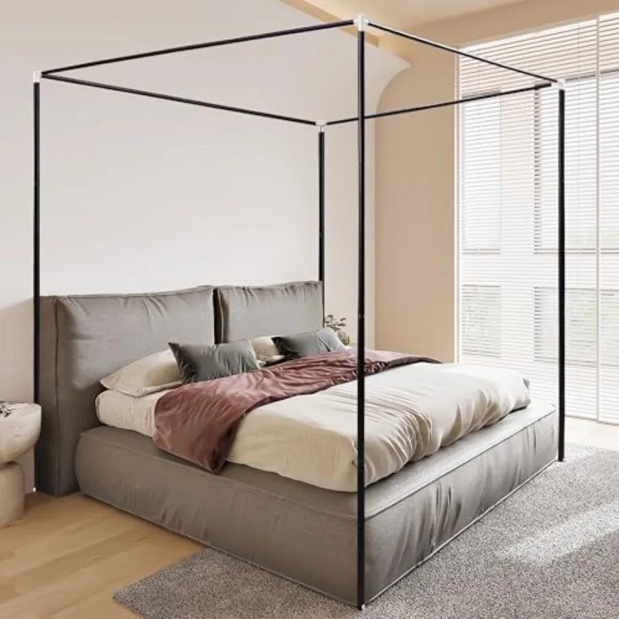 

Stainless Steel Canopy Bed Frame Size, Heavy Duty Metal Frame With Sturdy Post Poles, Thicken Canopy Frame for Wood or Metal Be