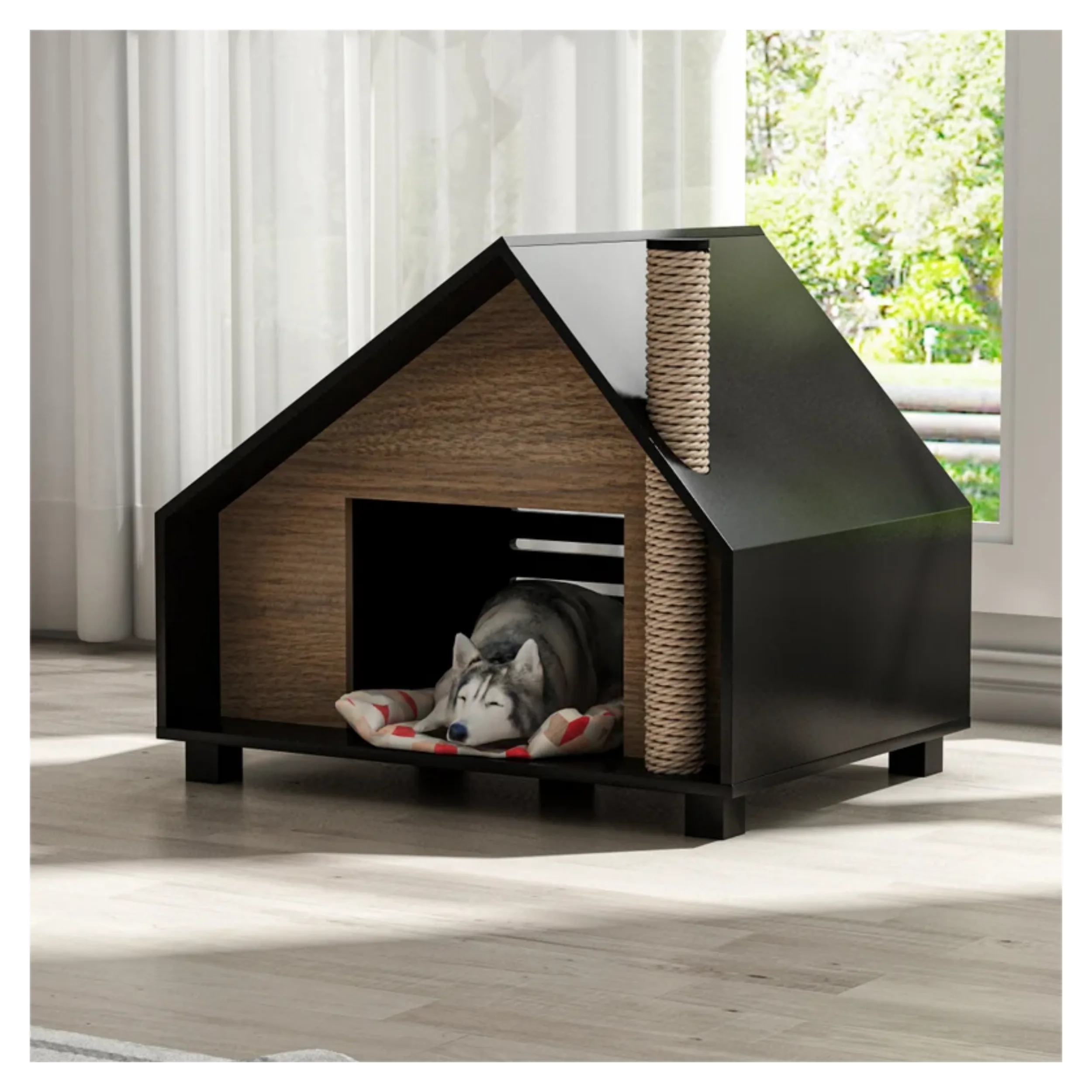 

Newly designed cottage exterior Black walnut scratching box Cat dog house Wooden pet cage Indoor Outdoor